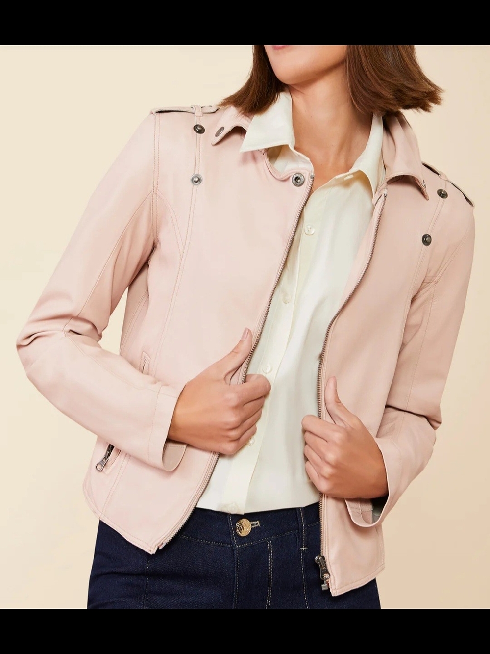 NWT Spartina 449 Blush Pink Leather Moto Jacket